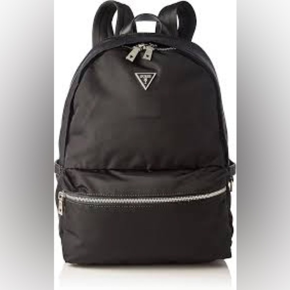New Guess Black Backpack with Silver Accents